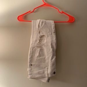 A&F white ripped jeans raw hem